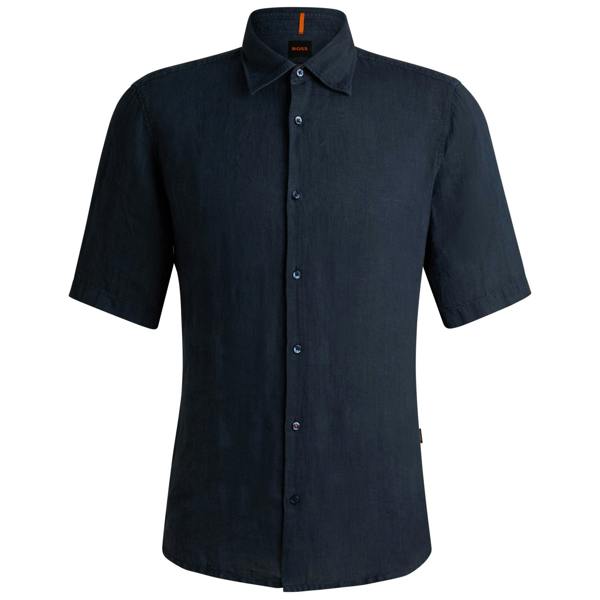 Boss Rash 2 Linen Short Sleeve Shirt - Navy
