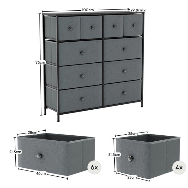 Vida Designs Chorley 10 Drawer Fabric Drawer Chest, Beige & Grey Wood