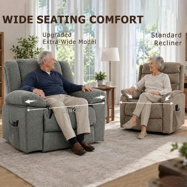 Oversized Riser Recliner Chair with Massage and Heat, Power Lift Recliner for Elderly with Wide Seat and Back, Grey