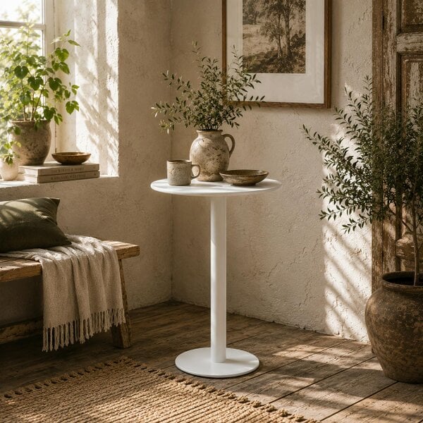Wyld Haus Susuyo Metal And Wood White Round Dining Table With Steel Base 60 x 60 cm