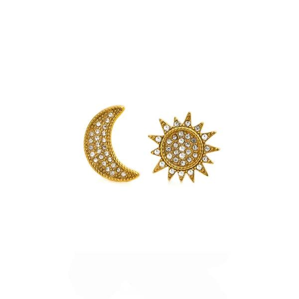 Gold Sun and Moon Large Jewelled Stud Earrings Celestial 18k Gold Plated LUXE TONES