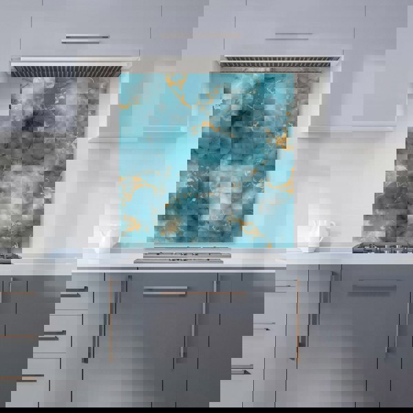 Warren Reed - Designer Gold And Blue Marble Effect Kitchen Splashback