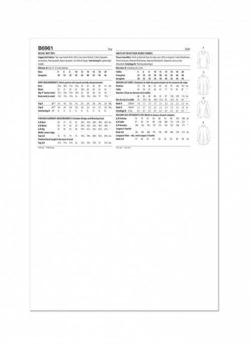 Butterick Sewing Pattern 6961, Tops for Women, D5 (4-6-8-10-12) - Easy
