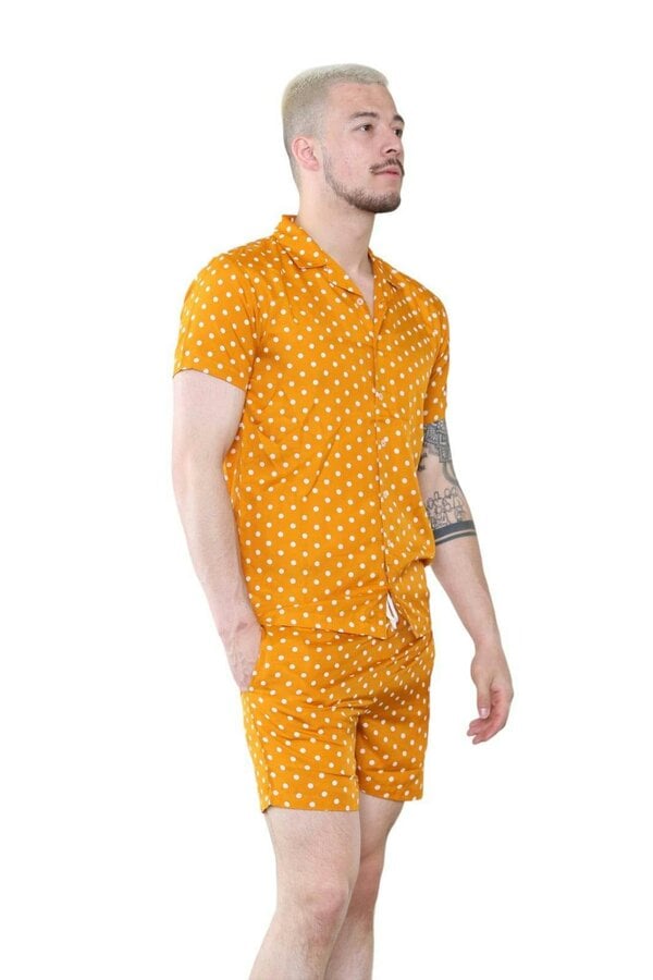 Men's Mustard Polka Dot Shirt and Shorts Set