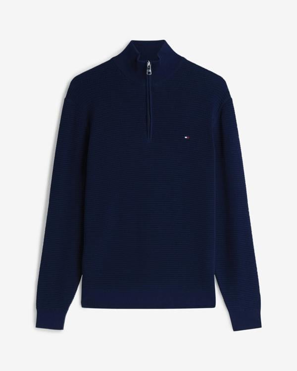 Tommy Hilfiger Seasonal Structure 1/4 Zip Mens Mock Neck Sweatshirt - Carbon Navy