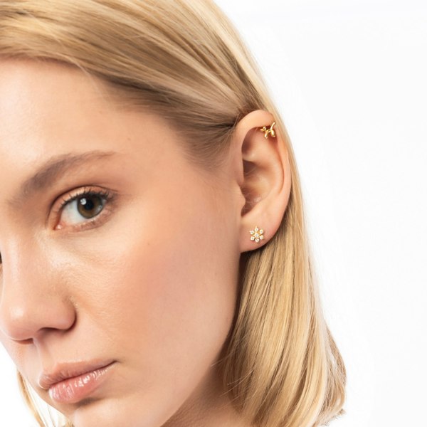 Spero London Fine 14k Solid Gold Diamond Star Single Earring