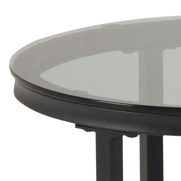Wyld Haus Reykjavik Black Marble Effect and Glass Coffee Table Set Black Metal Legs
