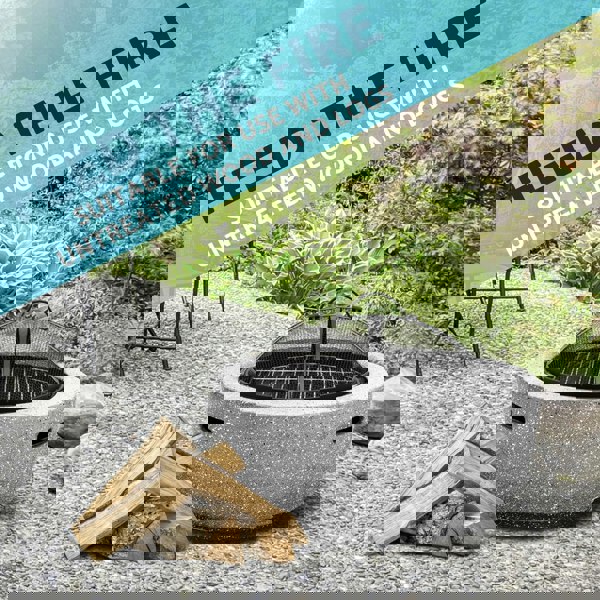 60cm Light Grey Round Fire Pit Wood Burner & BBQ Grill Party Garden Heater - LoopsDirect