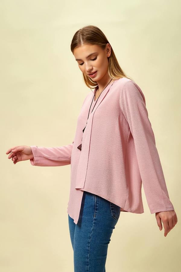 Hoxton Gal Oversized Asymmetric Top with Necklace in Pink