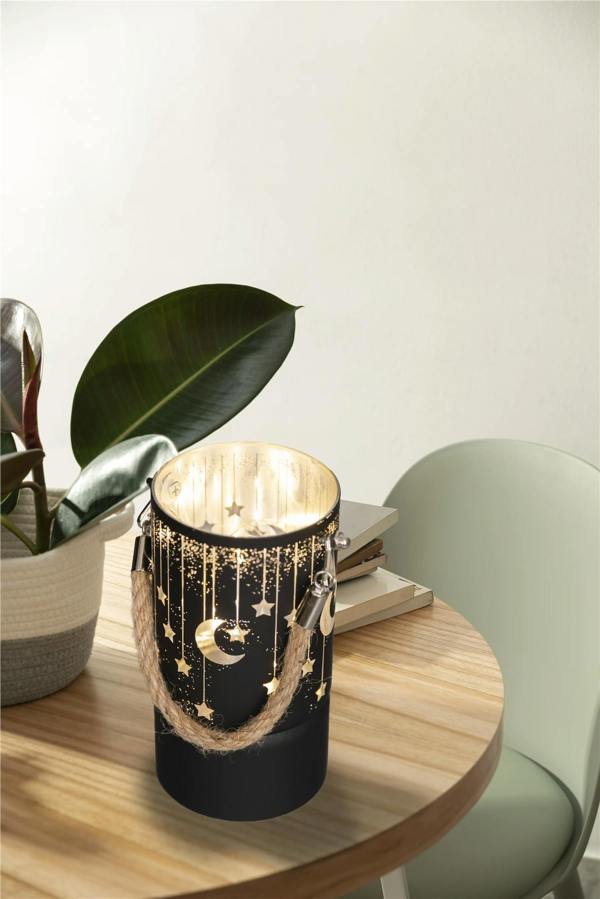 17cm Black Glass LED Christmas Jar Lamp with Moon and Stars Etched Design image 4
