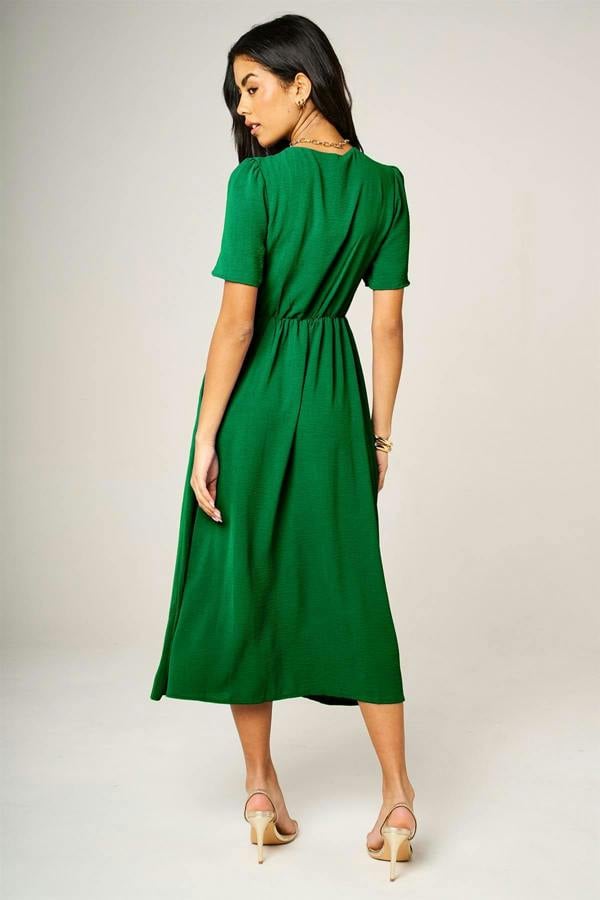 FS Collection Button Front Midi Dress In Green