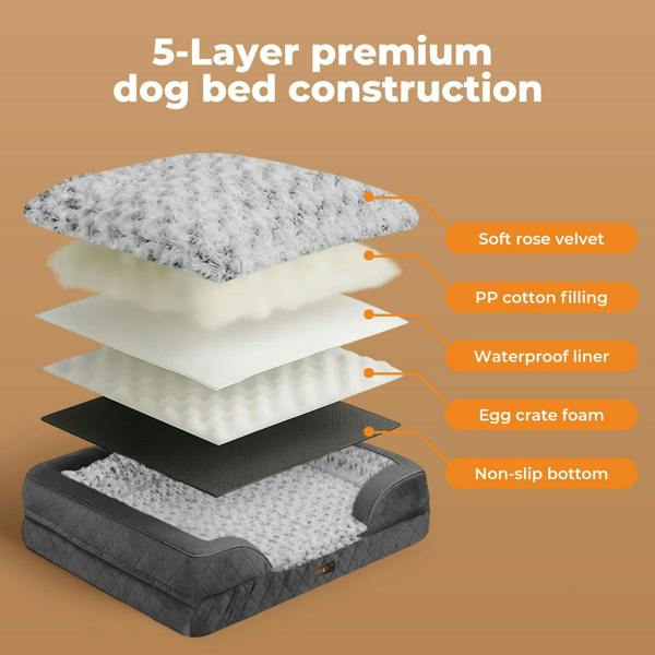 Skylos Orthopedic Pet Bed Large Memory Foam Cushion Dog Calming Velvet Washable