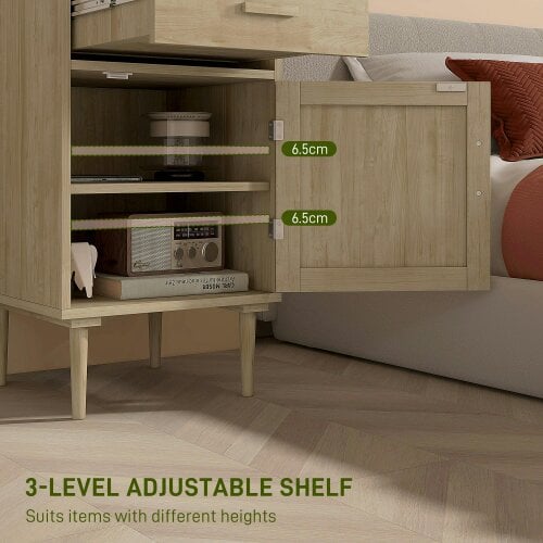 Wyld Haus Basose Natural Wood Effect Rattan Bedside Table With Drawer And Door