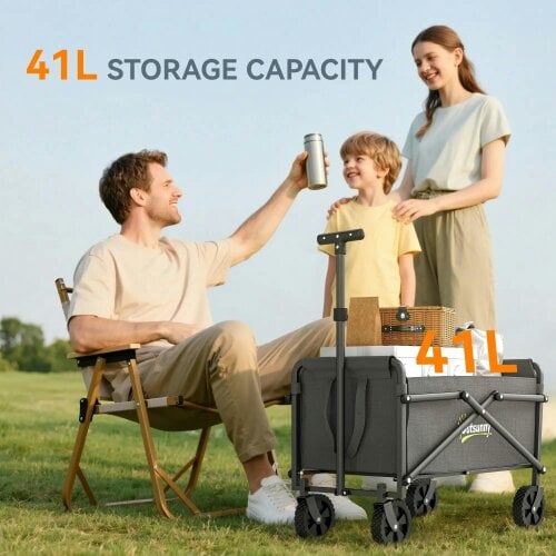 Bobobiy 41L Festival Trolley on Wheels, 60kg Heavy Duty Collapsible Foldable Wagon with Adjustable Handle and Carrying Bag for Beach, Grey