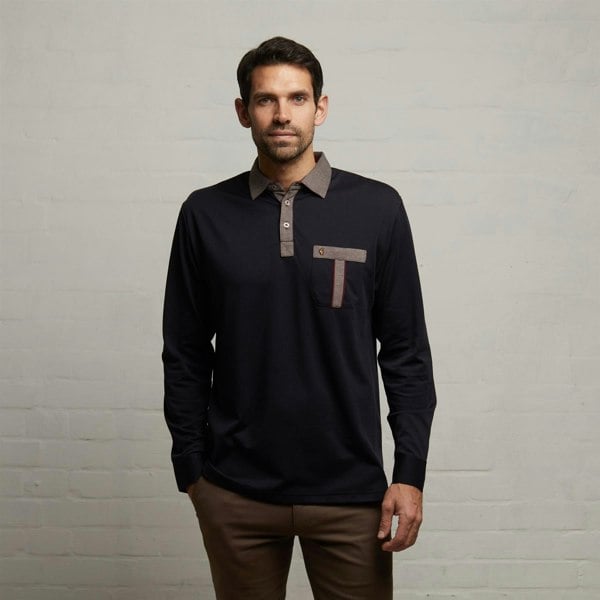 Gabicci G53Y01 Mens Long Sleeve Plated Jersey Polo Shirt Gabicci Classic - NAVY