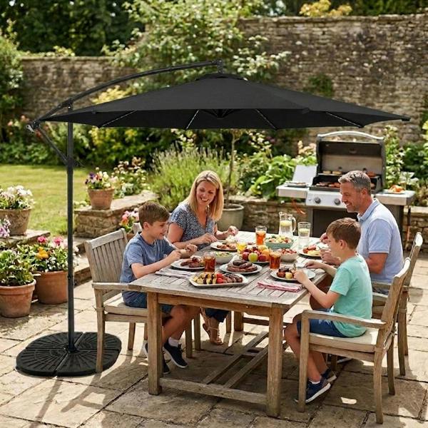 Jardi LED Cantilever Parasol 3m With Full Fan Base – Black