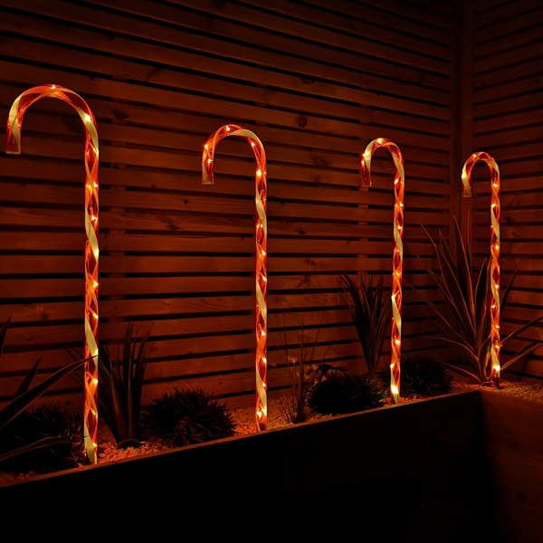 Samuel Alexander Set of 4 XL Light up Red & White Stripe Christmas Candy Cane Garden Stakes with LEDs