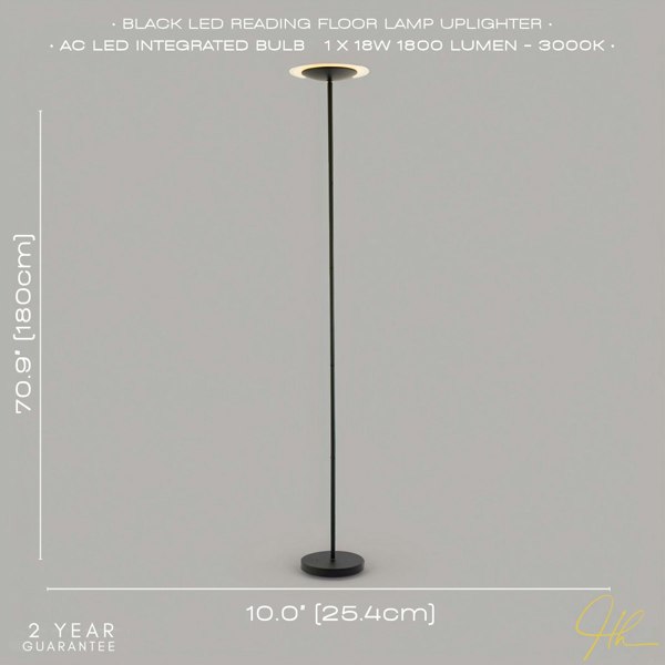 LED Black Switched Uplighter Floor Lamp with Frosted White Polycarbonate Shade Image 6