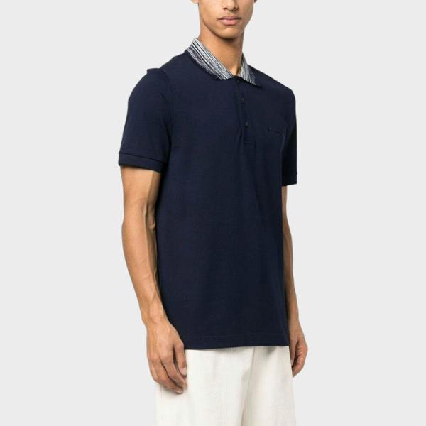 Missoni Contrast Collar Polo Shirt Navy Contrast Space Dyed Navy White