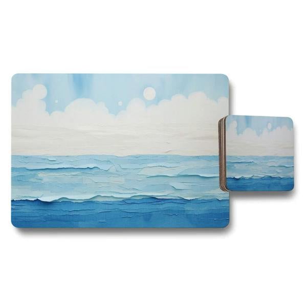 Benjamin Tate Design Ocean Waves Placemat and Coaster Set with Seascape Artwork