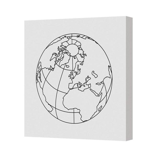Benjamin Tate Design World Map Line Art Canvas Print In Deep Wooden Frame UK Handmade