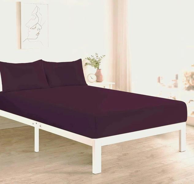 Percale 10" Fitted Sheet and Pillowcases Bundle - Plum - Single