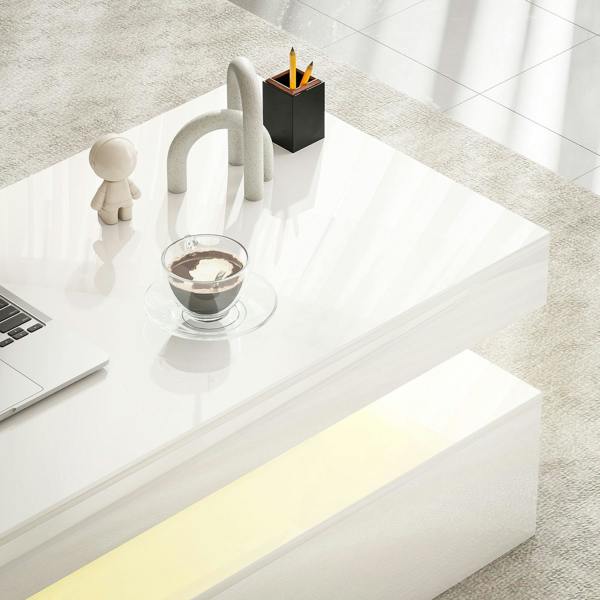 Wyld Haus Lomoyo cm High Gloss White LED Coffee Table With Integrated Storage