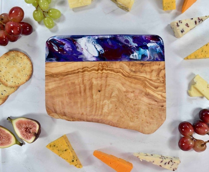 Cheese Board Gift with Purple Resin Art 21cm - Mother's Day Gift Idea