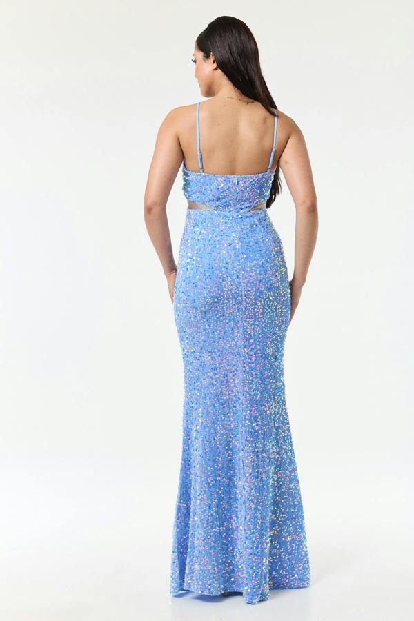 LuvForever Sky Blue Bandeau Sequin Maxi Dress