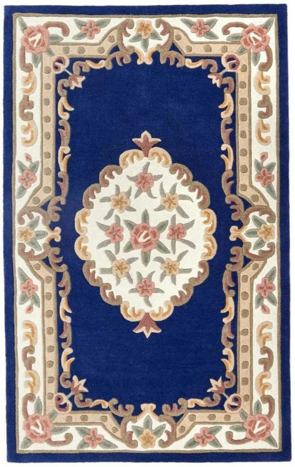 Shensi Navy Medallion Rug | Traditional Hand-Tufted Wool Rug
