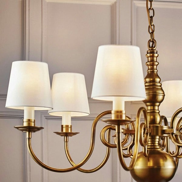 Luxury Hanging Ceiling Pendant Light Solid Brass Marble Silk 6 Lamp Chandelier Loops