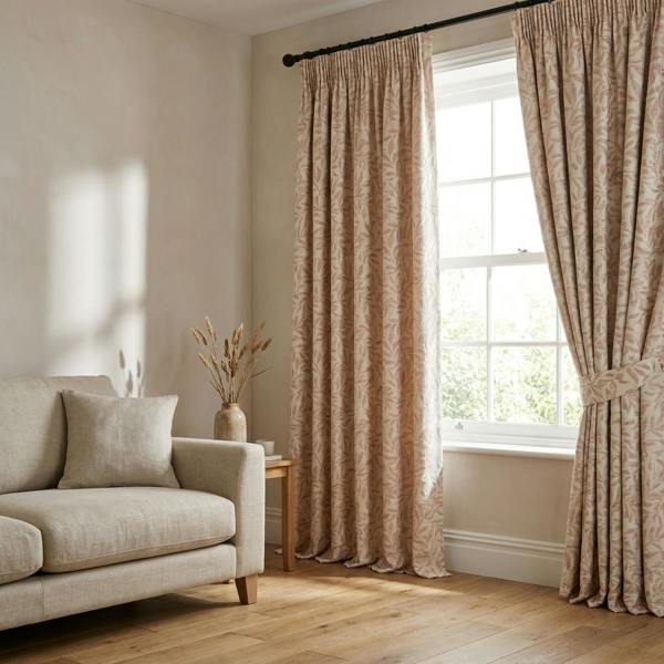 Abele made-to-measure curtains in Blush, styled in a living room