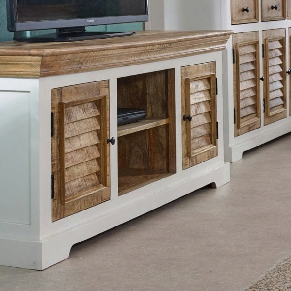 IH Design Milano Solid Mango Wood TV Cabinet White