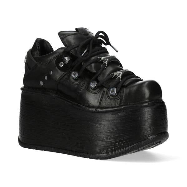 New Rock M-120N-C96 Black Leather Gothic Chunky Platform Ankle Boots