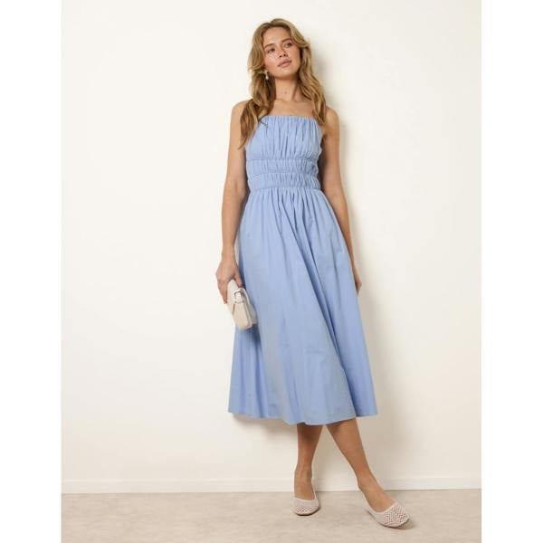 Blue Vanilla Ruched Binding Strappy Midi Dress