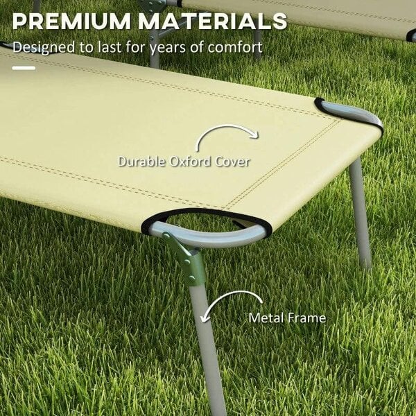 Bobobiy Folding Sun Lounger Set of 2 with Canopy, Reclining Sunbed with 4-Position Adjustable Backrest, 600D Oxford Cloth, Beige