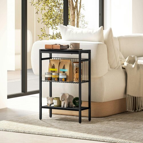 Wyld Haus Notosu Metal And Wooden Black Industrial 3 Shelf Side Table