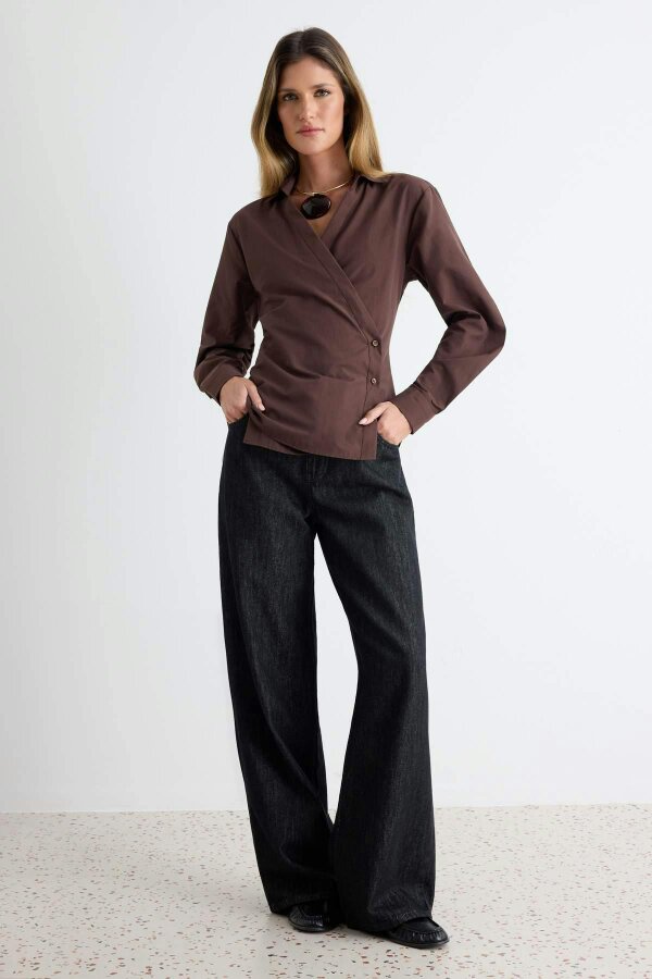 WOVCOR Asymmetric Button Detail Regular Fit Long Sleeve Shirt