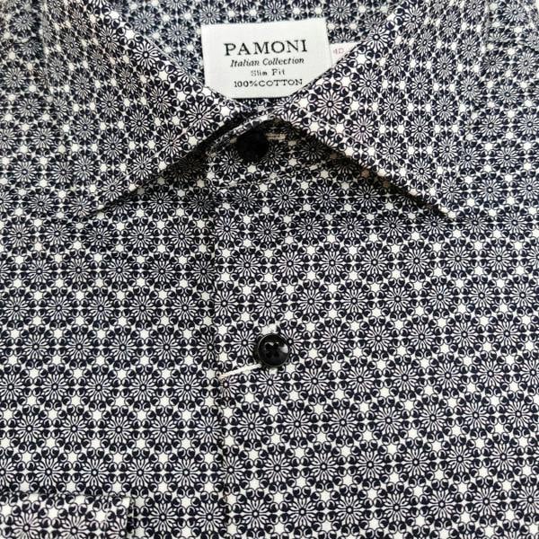 Men’s Navy & White Micro Floral Print Slim Fit Shirt