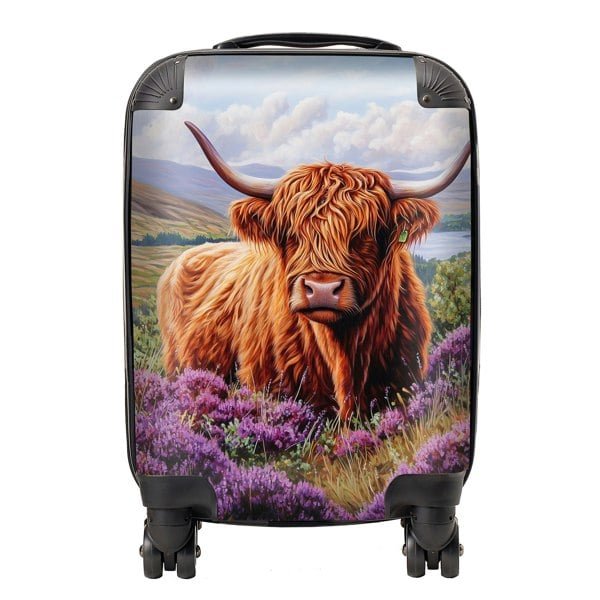 Warren Reed Highland Cow Amongst Heather Suitcase