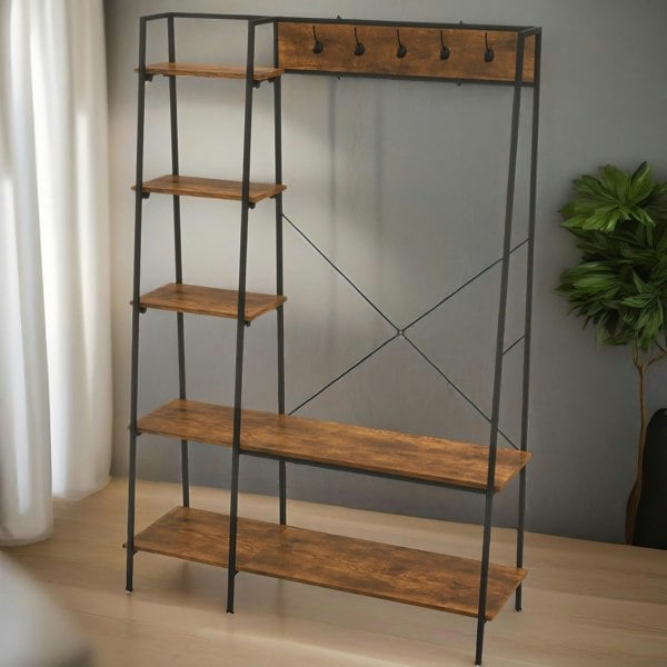 Rafaelo Mobilia Industrial Coat Hanger Stand With Shoe Storage Rustic Brown