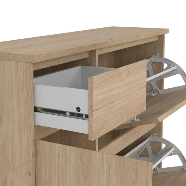 Wyld Haus Budapest Natural Oak Effect Wood Shoe Cabinet 3 Doors 1 Drawer