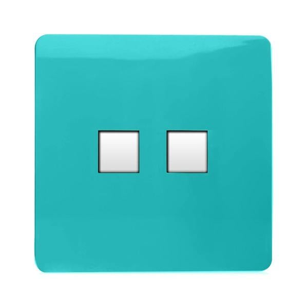 Trendi Switch 2 Gang RJ45 Cat 5e PC Ethernet & Telephone Slave Sockets in Bright Teal