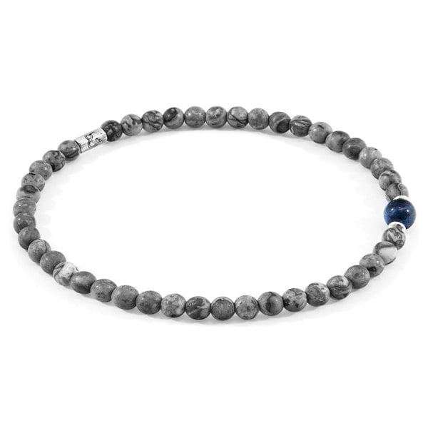 Anchor & Crew Grey Jasper and Blue Sodalite Walter Silver and Stone SKINNY Bracelet