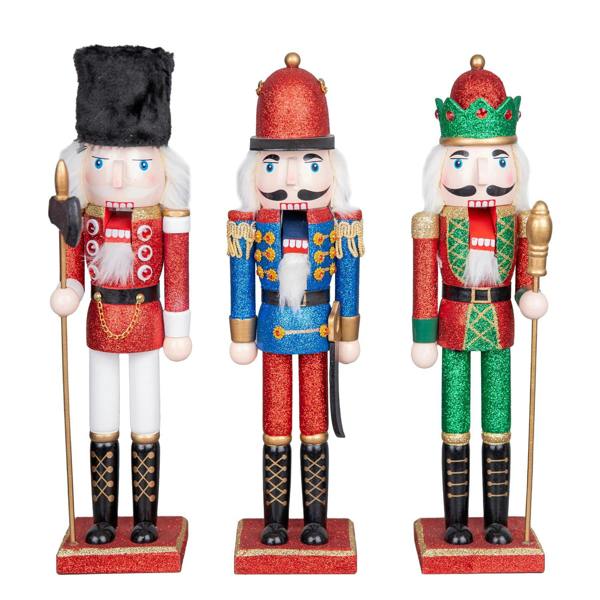 38cm Wooden Christmas Nutcracker Soldiers Set of 3, Hand Painted Festive Home Decorations image 2