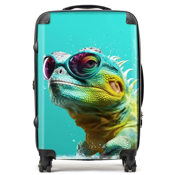 Warren Reed Splashart Iguana Wearing Glasses Suitcase