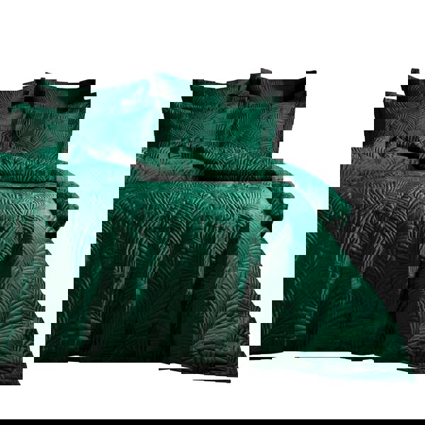 Paoletti Palmeria Velvet Quilted Duvet Cover Set - Emerald Green