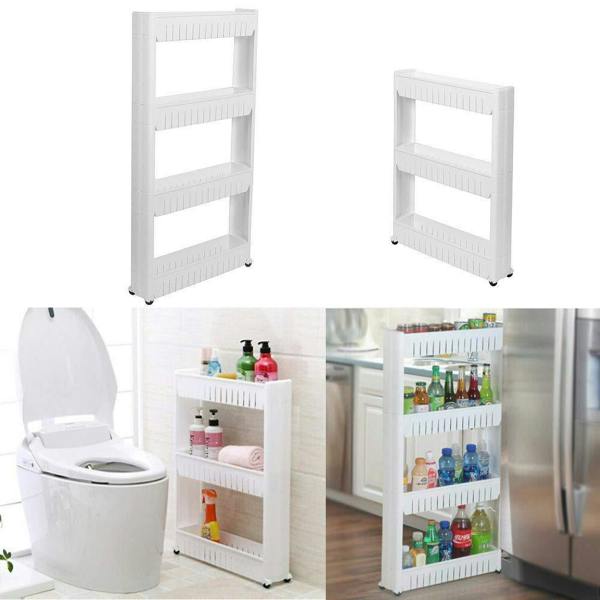 HYGRAD BUILT TO SURVIVE HYGRAD® Slide Out Storage Tower Folding 3/4 Tier Rolling Castor Kitchen Bathroom Trolley Rack UK (White, 4 Tier)