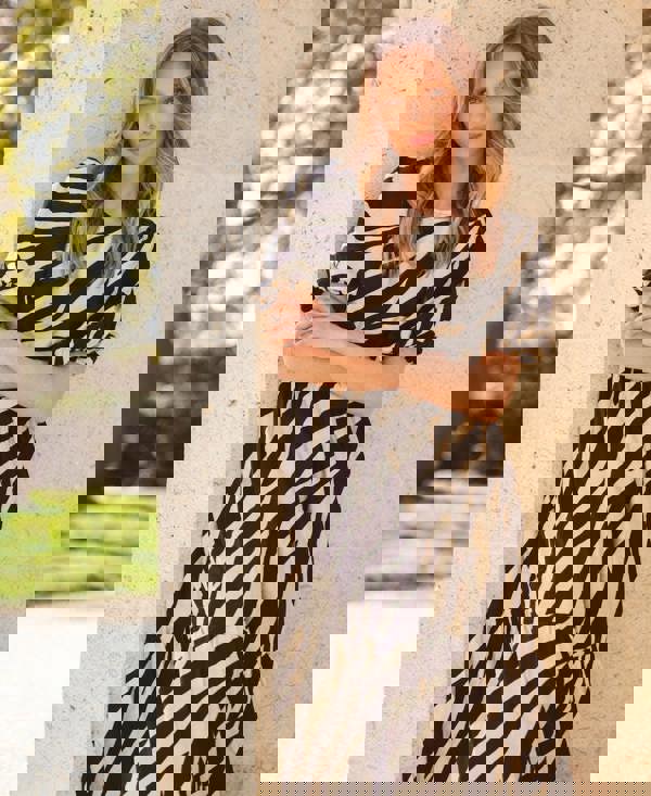 Cream Animal Viscose Puff Sleeve Midi Dress