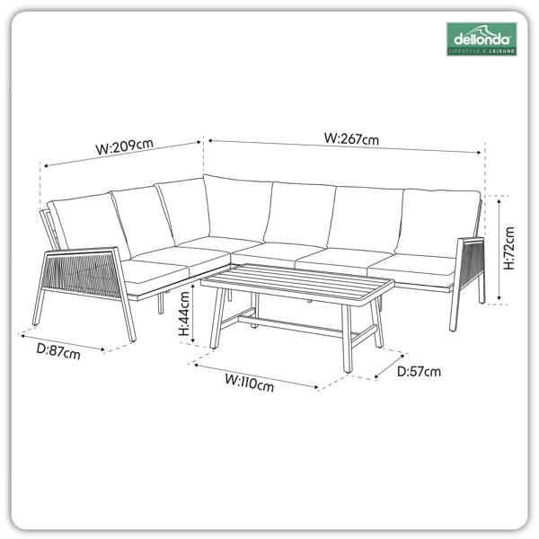 Dellonda Fusion 4 Piece Outdoor Aluminium Corner Sofa Set, Light Grey - DG57